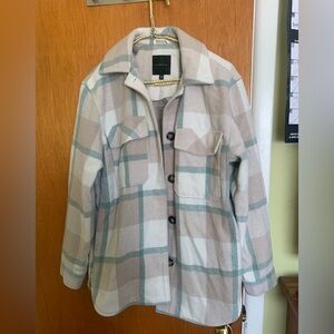 Dynamite Beige and Blue Plaid Utility Jacket